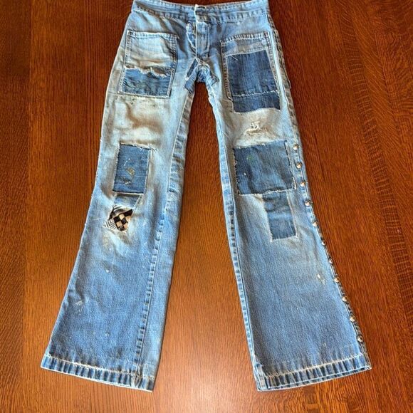 Vintage 1960’s Rare Original Repairs Patchwork Flair Jeans Women’s Misses Petite - Picture 3 of 16